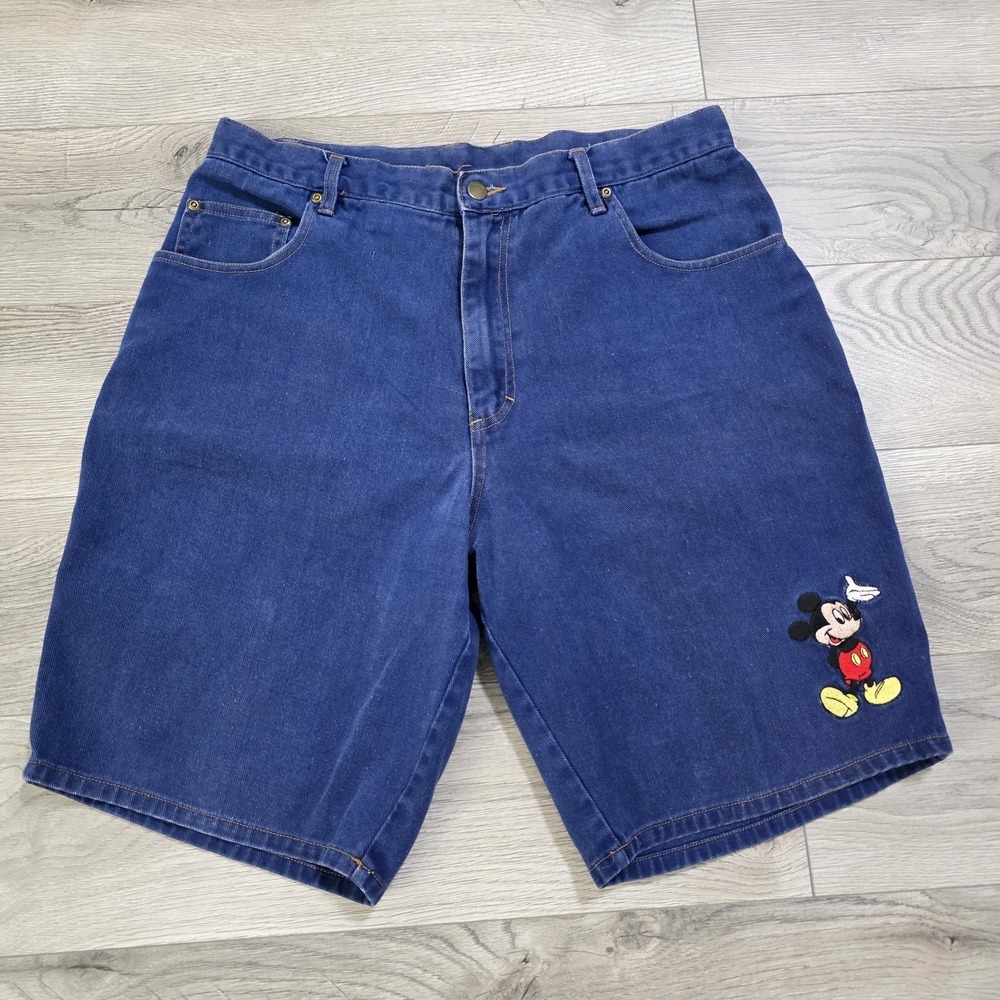 Mickey Unlimited Mens Size 36 Mickey Mouse Blue Denim Shorts Disney Vintage 90s - Picture 1 of 8